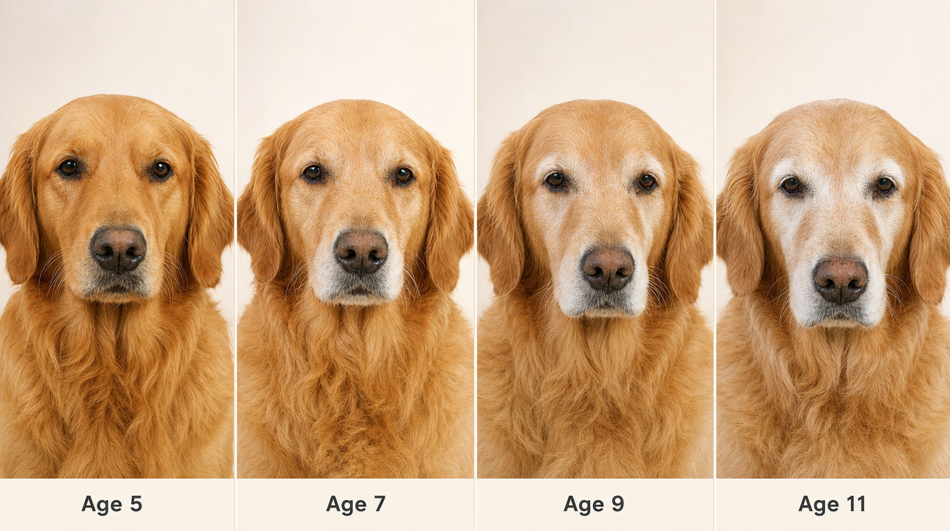 Golden Retriever aging progression from age 5 to age 11